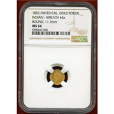 アメリカ 1852-Dated  ゴールドトークン インディアンヘッド NGC MS66