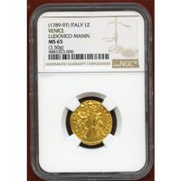 イタリア ヴェネチア 1789-97年 ゼッキーノ金貨 ルドヴィーコ・マニン NGC MS65