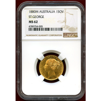 オーストラリア 1880M ソブリン 金貨 ヴィクトリア ヤングヘッド セントジョージ MS62