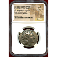 トラキア 紀元前305-281年 4ドラクマ 銀貨 アレキサンダー大王 アモンの角 AU