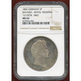 ドイツ バイエルン 1842年 2ターラー銀貨 皇太子ご成婚記念 NGC MS64