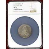 神聖ローマ帝国 オーストリア 1719年 2ターラー 銀貨 カール6世 NGC MS62