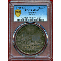 【SOLD】ドイツ ニュルンベルク 1768SR ターラー 銀貨 都市景観 PCGS MS62