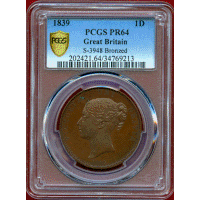 イギリス 1839年 ペニー 銅貨 ヴィクトリア ヤングヘッド PCGS PR64
