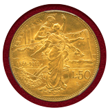 イタリア 1911R 50リレ 金貨 王国建国50周年記念 PCGS MS62
