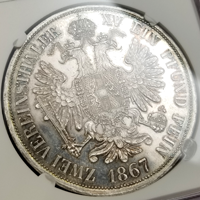 【SOLD】オーストリア 1867A 2ターラー 銀貨 フランツヨーゼフ1世 NGC MS62PL