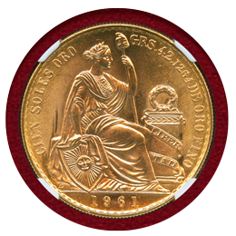 ペルー 1961年 100ソル 金貨 女神座像 NGC MS66