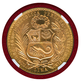 ペルー 1961年 100ソル 金貨 女神座像 NGC MS66