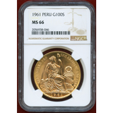 ペルー 1961年 100ソル 金貨 女神座像 NGC MS66