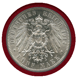 ドイツ ザクセン 1914E 5マルク 銀貨 フリードリヒ・アウグスト3世 PCGS AU58