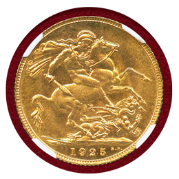 イギリス 1925年 ソブリン 金貨 ジョージ5世 NGC MS66