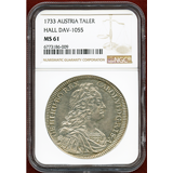 神聖ローマ帝国 オーストリア 1733年 ターラー 銀貨 カール6世 NGC MS61