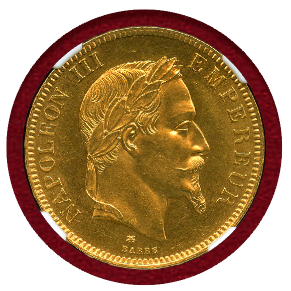 1862年 フランス ナポレオン3世 有冠 100フラン 金貨 NGC MS62 