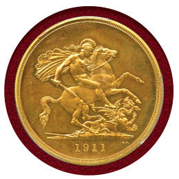 イギリス 1911年 5ポンド プルーフ 金貨 ジョージ5世 PR62