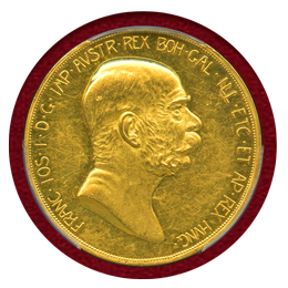 オーストリア 1908年 100コロナ 金貨 雲上の女神 PCGS MS61PL
