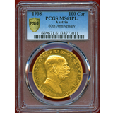 オーストリア 1908年 100コロナ 金貨 雲上の女神 PCGS MS61PL