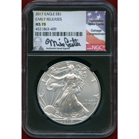 アメリカ 2017年 $1 銀貨 シルバーイーグル NGC MS70 ER M.Castleサイン