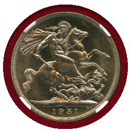 イギリス 1951年 クラウン 白銅貨 ジョージ6世 英国フェスティバル NGC PL64