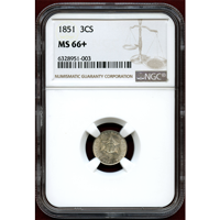 アメリカ 1851年 Three Cents 3セント 銀貨 NGC MS66+
