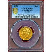 イギリス 1821年 ソブリン 金貨 ジョージ4世 PCGS MS63