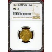 イギリス 1802年 1/2ギニー 金貨 ジョージ3世 NGC MS61