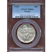 アメリカ 1928年 50セント 銀貨 オレゴン街道記念 PCGS MS64