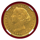 オーストラリア 1870 ソブリン金貨 ヴィクトリア女王 バンクシア AU58