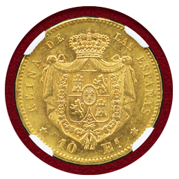 【SOLD】スペイン 1868 10エスクード 金貨 イサベル2世 NGC MS61