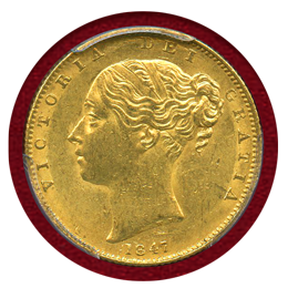 イギリス 1847年 ソブリン 金貨 ヴィクトリア ヤングヘッド シールド MS61