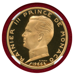 モナコ 1966 5フラン 金貨 試作貨(ESSAI) レーニエ3世 NGC PF69UC