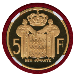 モナコ 1966 5フラン 金貨 試作貨(ESSAI) レーニエ3世 NGC PF69UC