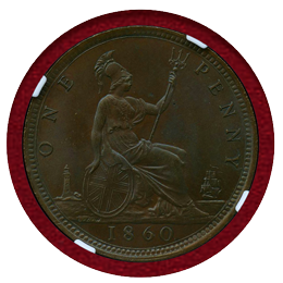 【SOLD】イギリス 1860年 ペニー 銅貨 ヴィクトリア バンヘッド NGC MS65BN