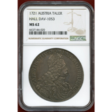 神聖ローマ帝国 オーストリア 1721年 ターラー 銀貨 カール6世 NGC MS62