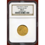 イタリア ジェノヴァ 1563年 1/2ドッピア 金貨 NGC MS61