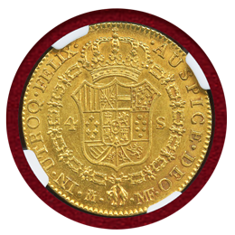 スペイン 1791M MF 4エスクード金貨 カルロス4世 NGC MS61