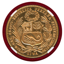 ペルー 1967年 100ソル 金貨 女神座像 NGC MS65