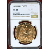 ペルー 1967年 100ソル 金貨 女神座像 NGC MS65