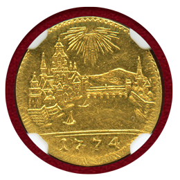ドイツ フランクフルト 1774年 クロイツァー貨 金打ち 都市景観 NGC MS63