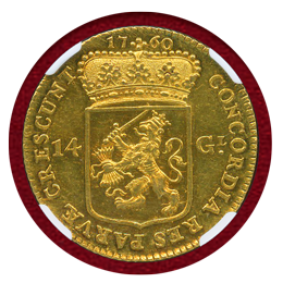 【SOLD】オランダ ユトレヒト 1760年 14グルデン 金貨 馬上の騎士 NGC MS61