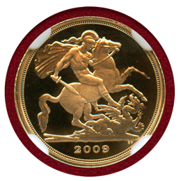 イギリス 2009年 1/4ソブリン 金貨 エリザベス2世・聖ジョージ NGC PF69UC