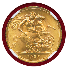 【SOLD】イギリス 1958年 ソブリン 金貨 エリザベス2世 NGC MS65