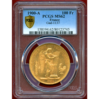 フランス 1900A 100フラン 金貨 エンジェル立像 PCGS MS62