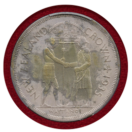 ニュージーランド 1935年 クラウン 銀貨 ワイタンギ条約 ジョージ5世 PR65