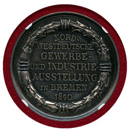 【SOLD】ドイツ ブレーメン 1890-Dated 銀メダル 掲載産業博覧会 NGC MS62