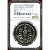 【SOLD】ドイツ ブレーメン 1890-Dated 銀メダル 掲載産業博覧会 NGC MS62