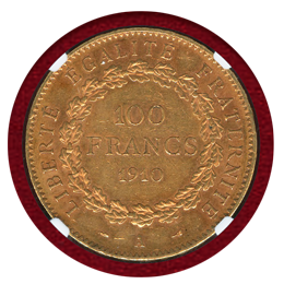 フランス 1910A 100フラン 金貨 エンジェル NGC AU58
