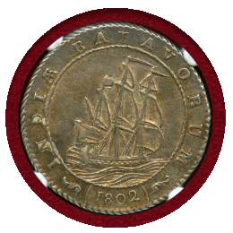 オランダ領東インド バタビア共和国 1802年 グルデン 銀貨 帆船 NGC UNC DETAILS