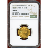 神聖ローマ帝国 レーゲンスブルク (1742-45) ダカット金貨 カール7世 都市景観 MS63