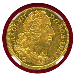 神聖ローマ帝国 レーゲンスブルク (1742-45) 2ダカット金貨 カール7世 都市景観 MS62