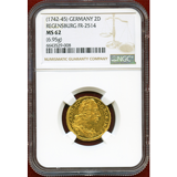 神聖ローマ帝国 レーゲンスブルク (1742-45) 2ダカット金貨 カール7世 都市景観 MS62